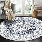 Pauwer Round Rug 4Ft, Boho Circle Rug, Washable Shag Area Rug, Mandala Rug Floor Mat Carpet, Farmhouse Distressed Non Slip Area Rug, Round Rugs for Living Room, Kitchen, Bedroom, Bathroom, Navy Blue