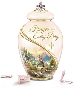 The Bradford Exchange A Prayer for Every Day Porcelain Jar Adorned with Thomas Kinkade Art, A Religious Cross-Shaped Topper and 22K Gold Accents & Includes 365 Prayer Cards