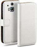 MoEx Flip Case for HTC One M8 / M8s, Mobile Phone Case with Card Slot, 360-Degree Flip Case, Book Cover, Vegan Leather, Pearl-White