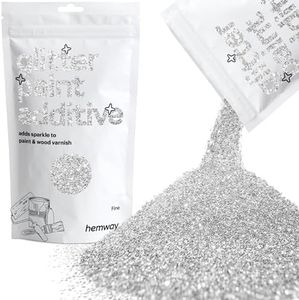 Hemway Glitter Paint Additive Crystals for Acrylic Emulsion Paint, Interior & Exterior Walls, Wood, Varnish, Matt, Gloss, Furniture 100g / 3.5oz - Fine (1/64" 0.015" 0.4mm) - Silver