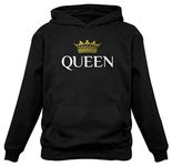 Tstars Queen Crown Hoodie Women Gift for Her Valentines Day Hoodies for Couples Black