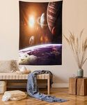 Ambesonne Galaxy Tapestry, Space Theme View of The Planets from Earth Science Room Art with Sun and Moon, Wall Hanging for Bedroom Living Room Dorm Decor, 60" X 80", Magenta Orange