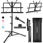 CAHAYA Sheet Music Stand Metal Portable with Carrying Bag, Music Book Clip, Portable Podium Stand, Laptop Stand Black