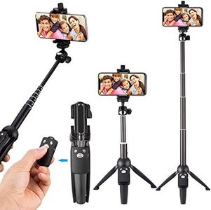 Ottertooth Selfie Stick Tripod with Remote, Phone Tripod Stand, 102cm Compact Tripod for iPhone Taking Photos/Video Recording, Pocket Size Selfie Sticks