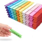 50 Pack Natural Wooden Clothespins, Vibrant Colors - 2.9 Inch Big Clips for Laundry, Crafts, Photos, Party Decor - Eco-Friendly Non-Slip Clothes Pins & Cheer Pins (Ten Colour, 50 PCS)
