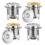 IMACONE Soup Chafer 11QT Large Capacity Soup Chafer Sets of 4, Stainless Steel Round Soup Warmer w/Pot, Notched Lid & Fuel Holder, Catering Marmite for Party, Buffet, Event & Commercial Food Service