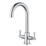 Hapilife Kitchen Sink Mixer Taps Monobloc Dual Lever Chrome Brass Swivel Spout Mono Kitchen Mixer Taps 1 Hole Twin Lever Kitchen Tap