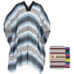 Artisans Bazaar Traditional Mexican Baja Poncho Men and Women Authentic Gaban Serape Sarape Blanket Pancho Jorongo Cowboy, Lightblue, One Size