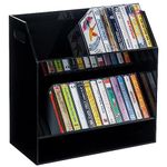 MyGift 2 Tier Modern Premium Black Acrylic Compact Cassettes Holder with Cutout Carrying Handles, Retro Audio Cassette Deck Tapes Storage Display Rack Stand