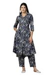 Pistaa's Women Pure Cotton Floral A-Line Printed Salwar Suit Set (Dark Grey, X-Large)