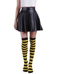 Women’s Extra Long Striped Socks Over Knee High Opaque Stockings (Black & Yellow)