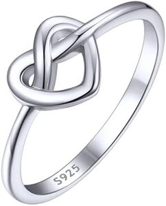 ChicSilver Simple Love Knot Ring for Women 925 Sterling Silver Promise Ring Overhand Knot Heart Statement Ring Size 6