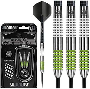 WINMAU Darts Ton Machine Professional Tungsten Darts Set with Prism Flights and Shafts (Stems) 22g | 23g | 24g | 26g | 27g Gram Steeltip Dart Set (Green, 27g)