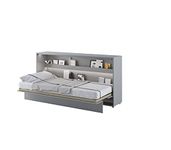 Arthauss BC-06 Horizontal Wall Bed Concept 90cm Grey Matt - Hidden Cabinet Bed with Fold Down Feature - Multifunctional Murphy Bed with Shelves