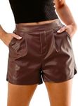 luvamia Faux Leather Shorts for Women High Wasited Pull On Pleated Side Slit Pleather Shorts with Elastic Waist Pockets Pleather Shorts Women Dressy Shorts for Women Chocolate Brown Size 12 Size 14