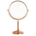 Plantex Stainless Steel Magnifying Tabletop Round Mirror/Shaving Mirror For Bathroom/Zoom Mirror For Bathroom/Makeup Mirror With Stand/Shaving Mirror Magnifying/Dual-Side 360 Swivel Mirror- Rose Gold