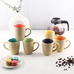 Anwaliya Matte Gold Finish Ceramic Coffee Mug Set of 6 (280ml) Handcrafted Design Tea Cups Stackable, Chip Resistant, Large Serving Green Tea Cups, Multicolor Inside (Inner Color May Vary)