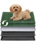 Petcozife Dog Grass Pee Pad with Tray, 41x51cm Toilet for Puppy Potty Training with 2pcs Artificial Grass, Reusable Indoor Dog Litter Tray for Balcony Apartment, Washable, Less Odor, S