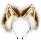 Agymo Handmade Cat Ears Cosplays,Animal headbands, Fox Wolf Animal ears, Costume Headwear Halloween costume (Brown White)