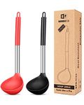 Pack of 2 Ladle Spoon,Silicone Large Spoons for Soup,Non Stick Kitchen Utensils with High Heat Resistant,BPA Free Perfect Kitchen Tools for Cooking, Stirring,Serving Soups (Black-RED)