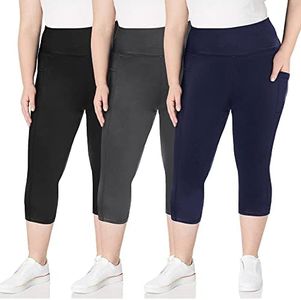 TNNZEET 3 Pack Plus Size Capri Leggings with Pockets for Women, High Waisted Black Workout Yoga Leggings 2X 3X 4X