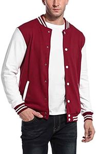 COOFANDY Men Fashion Long Sleeve Button Front Cotton Bomber Baseball Jacket(RedMedium)