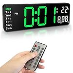 13 inch Large Digital Wall Alarm Clock with Remote Control Large LED Display Wall Clock Adjustable Brightness Count Up & Down Timer with Day/Date/Temperature for Home Gym Office and Classroom