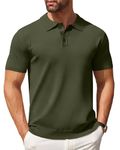 COOFANDY Mens Knit Polo Shirts Casual Short Sleeve Button Down Polo Shirt Classic Golf Shirts, Army Green, Large