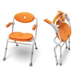 Vellisond One-Click Folding Shower Chair for Inside Shower Stall, Height Adjustable Bath Chair with Arms and Back, Detachable EVA Cushion Padded Shower Seat for Seniors Elderly Handicap and Disabled