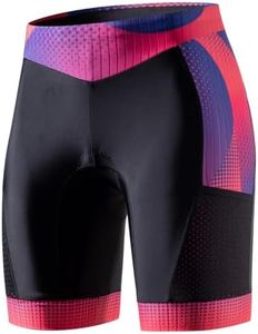 MY KILOMETRE Womens Triathlon Shorts 8” Inseam Tri Shorts with Side Pockets Adjustable Drawstring Coral Red