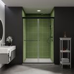 Comfystyle 44-48 in.W x70 in.H Semi-Frameless Sliding Shower Door,Sliding Shower Door with 1/4" (6mm) Clear SGCC Tempered Glass,Matte Black Finish,Shower Doors can be Installed Left and Right