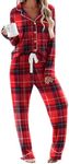 Ekouaer Women's Pajamas Long Sleeve Sleepwear Casual Button Down Loungewear Soft Pjs Set S-XXL, Christmas Plaid, Large