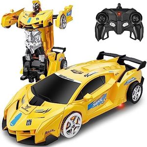 Remote Control Car, Toy for 3-8 Year Old Boys, 360° Rotating RC Deformation Robot Car Toy with LED Light, Transform Robot RC Car Age 3 4 5 6 7 8-12 Year Old for Kids Boys Girls Birthday Gifts (Yellow)