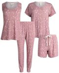 Lucky Brand Women's Pajama Set - 4 Piece Sleep Shirt, Tank Top, Pajama Pants, Lounge Shorts (S-XL), Cute Buds, M