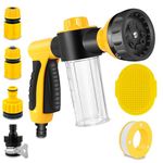 Pup Dog Jet Wash, 8-Way Spray Pattern Dog Washing Hose Attachment with Soap Dispenser, Pet Bath Brush, Garden Hose Nozzle Sprayer for Watering Plants, Lawn, Patio, Car Wash, Showering Pet Outdoor