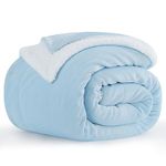 Aisbo Sherpa Fleece Throw Blanket Light Blue - Fluffy Thick Warm Blanket for Sofa Couch Throw Single Size, Solid Microfiber Bed Blanket Soft Throws for Travel, 130x150cm