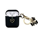 AIIEKZ Compatible with AirPods Case Cover, Soft Silicone Case with Gold Heart Pattern for AirPods 2&1 Generation Case with Cute Butterfly Keychain for Girls Women (Black)