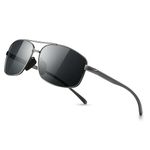 SUNGAIT Lightweight Rectangular Polarized Sunglasses Man UV400 Protection (Gunmetal Frame Gray Lens, 62) 2458 QKHUK