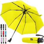 Gorilla Grip Windproof Compact Stick Umbrella for Rain, One-Click Automatic Open and Close, Strong Reinforced Fiberglass Ribs, Easily Collapsible, Lightweight Portable Umbrellas for Travel, Yellow