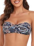 Colloyes Women's Paisley Floral Bandeau Bikini Top Strapless Tie Back Bathing Suit Top Size Large