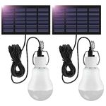 SCNNC 3W Solar Powered LED Shed Light Bulb with Cable 3.45M, USB Work Lights Portable Rechargeable Solar, LED Solar Shed Lights Indoor Outdoor for Camping Tent Fishing Garden Yard Hiking, Pack of 2