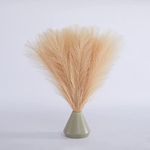 SATYAM KRAFT Silk 3 Pcs Faux Pampas Small Fluffy Artificial Flowers Fake Flower For Diwali, Home, Office,Bedroom, Table, Wedding Decoration, Deepawali Decore (Without Vase Pot) (Beige)