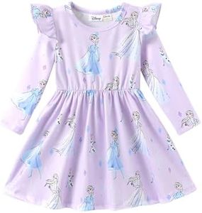 Disney Frozen Elsa Toddler Dress Baby Girls A-Line Ruffle Long Sleeve Casual Winter Fall Clothes Cute Kids Outfit Gift Party Costume Sizes 2T