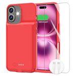 Battery Case for iPhone 16 Plus, Fast Charging Case Charger 8500mAh Ultra-Slim Lightweight 15W Battery Pack Rechargeable Anti-Fall TPU Juice Box for iPhone 16 Plus Charging Case(6.7") Red