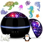 360° Rotating Night Light Projector for Kids, MIANTANG 2 in 1 Starry Sky and Sea World, 8 Colors Baby Night Lights Projector, Best Gift for Children Bedroom Birthday Party Festival (Black)