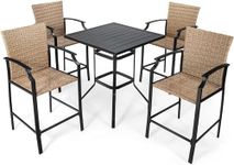 TANGZON Outdoor Dining Set, Patio Bar Table and Rattan Chairs Set with Removable Cushions, 3/5 Pieces Garden Furniture Set for Lawn, Backyard, Balcony (Table+4 Chairs)