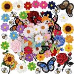 RUITENG 72 Pcs Embroidered Iron On Patches for Clothing, Butterfly Flower Iron On Patches Set, Sunflower Bee Rose Daisy Embroidered Patches, Applique Patches for Clothes, Jackets, Jeans, Backpacks