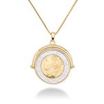Miabella 18K Gold Over 925 Sterling Silver Italian Genuine 500-Lira Reversible Flip Coin Pendant Chain Necklace for Women, Chain Medallion Made in Italy, Sterling Silver, No Gemstone