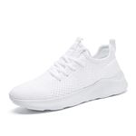 FUJEAK Men Walking Shoes Breathable Casual Running Shoes Sport Athletic Sneakers Gym Tennis Slip On Comfortable Lightweight Shoes for Jogging White US Size 8.5