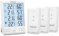 Geevon Indoor Outdoor Thermometer Wireless, 5-Inch Display Digital Hygrometer Thermometer Temperature Humidity Monitor with 3 Remote Sensors and Backlight, Battery-Powered(White)